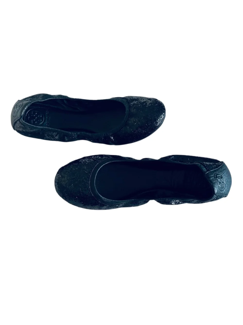 Tory Burch Shiny GLITTER Ballet Flats Shoes Black 9 5
